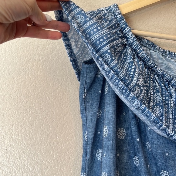 Tru Self Off the Shoulder Boho Blue & White Top sz Medium - Picture 4 of 11